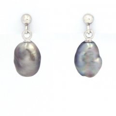 Boucles d'Oreilles en Argent et 2 Keishis de Tahiti