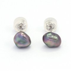 Boucles d'Oreilles en Or Blanc 18K et 2 Keishis de Tahiti