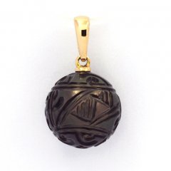 Pendentif en Or 18K et 1 Perle de Tahiti Gravée 12 mm