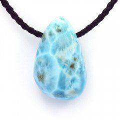 Collier en Coton, Argent et 1 Larimar - 38 x 23 x 18 mm - 26.3 gr