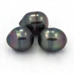 Lot de 3 Perles de Tahiti Cerclées B de 9.2 à 9.7 mm