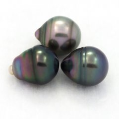 Lot de 3 Perles de Tahiti Cerclées B de 9.3 à 9.6 mm