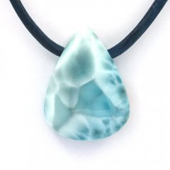 Collier en Cuir, Argent et 1 Larimar - 24 x 18 x 9 mm - 6.9 gr