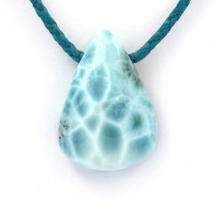 Collier en Coton, Argent et 1 Larimar - 33 x 23 x 11 mm - 13.9 gr