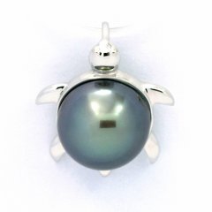 Pendentif en Or blanc 18K et 1 Perle de Tahiti Ronde B 9.7 mm