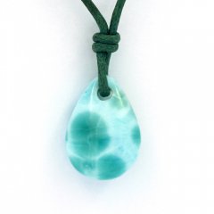 Collier en Coton et 1 Larimar - 16 x 12 x 6 mm - 2 gr