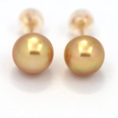 Boucles d'oreilles en Or 18K et 2 Perles d'Australie Semi-Baroques B 8.5 mm