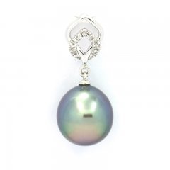 Pendentif en Or 14K + 11 Diamants 0.04 carats VS1 et 1 Perle de Tahiti Semi-Baroque A 9.2 mm