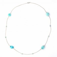 Collier en Argent, Topazes bleues et 4 Larimar - 8.6 gr