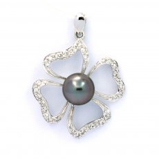 Pendentif en Argent et 1 Perle de Tahiti Ronde C 8.4 mm