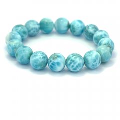 Bracelet de 16 Perles de Larimar de 13.5 mm - 18 cm - 66.8 gr