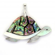 Pendentif Tortue en nacre de Tahiti, Abalone et Argent