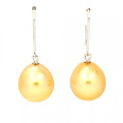 Boucles d'oreilles en Or blanc 18K et 2 Perles d'Australie Semi-Baroques B 10.3 mm