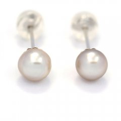 Boucles d'Oreilles en Or blanc 18K et 2 Keishis de Tahiti