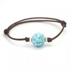 Bracelet en Coton et 1 Larimar - 12.7 mm - 3.5 gr