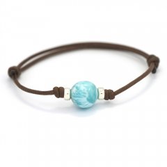 Bracelet en Coton et 1 Larimar - 10.7 mm - 2.7 gr