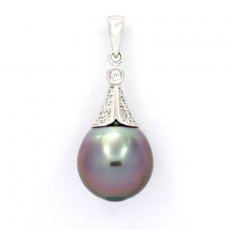 Pendentif en Argent et 1 Perle de Tahiti Semi-Baroque B 11.2 mm