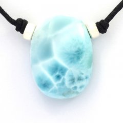 Collier en Coton, Argent et 1 Larimar - 28 x 21 x 10 mm - 11.2 gr