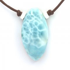 Collier en Coton, Argent et 1 Larimar - 40 x 20 x 9.5 mm - 13.4 gr