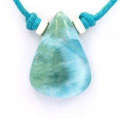 Collier en Coton et 1 Larimar - 26 x 19 x 8.8 mm - 7.3 gr