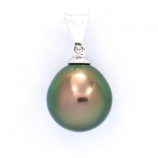 Pendentif en Or blanc 18K et 1 Perle de Tahiti Semi-Baroque A 10 mm