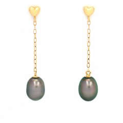 Boucles d'Oreilles en Or 18K et 2 Keishis de Tahiti