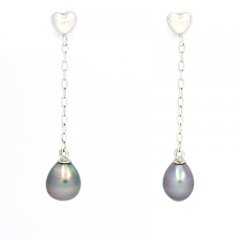 Boucles d'Oreilles en Or blanc 14K et 2 Keishis de Tahiti