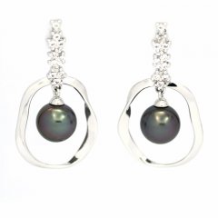 Boucles d'Oreilles en Argent et 2 Perles de Tahiti Rondes C 8.6 mm