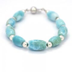 Bracelet de 9 Larimar de 8 mm - 18.5 cm - 13.4 gr