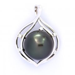 Pendentif en Argent et 1 Perle de Tahiti Ronde C 12.6 mm