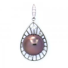 Pendentif en Argent et 1 Perle de Tahiti Semi-Ronde C 12 mm