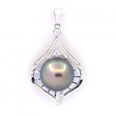 Pendentif en Argent et 1 Perle de Tahiti Ronde B/C 12 mm