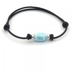 Bracelet en Cuir et 1 Larimar - 12 x 8.7 mm - 1.7 gr