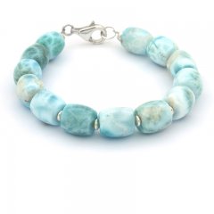 Bracelet de 13 Larimar de 9 à 9.3 mm - 17.5 cm - 20.1 gr