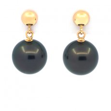 Boucles d'Oreilles en Or 18K et 2 Perles de Tahiti Rondes A 8.8 mm