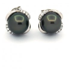 Boucles d'Oreilles en Argent et 2 Perles de Tahiti Rondes C 8.1 mm