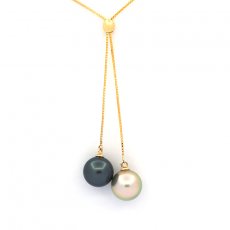 Collier en Or 18K et 2 Perle de Tahiti Rondes A 9.2 et 9.3 mm