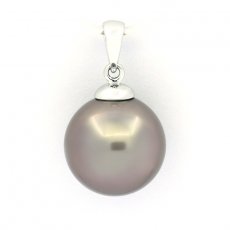 Pendentif en Or blanc 18K et 1 Perle de Tahiti Ronde B 13.6 mm