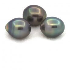 Lot de 3 Perles de Tahiti Semi-Baroques B de 9.5 à 9.8 mm