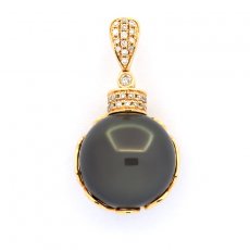 Pendentif en Or 18K + 35 diamants et 1 Perle de Tahiti Ronde B 13.9 mm