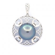 Pendentif en Argent et 1 Perle de Tahiti Semi-Ronde B/C 12 mm