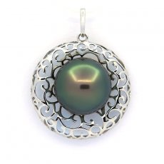 Pendentif en Argent et 1 Perle de Tahiti Ronde C 11.7 mm