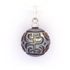 Pendentif en Argent et 1 Perle de Tahiti Gravée 11.9 mm