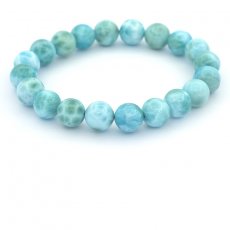 Bracelet de 20 Perles en Larimar de 9.5 à 9.8 mm - 16 cm - 26.2 gr