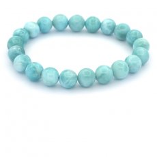 Bracelet de 21 Perles en Larimar de 8.5 à 8.8 mm avec fermoir en or 18k - 20 cm - 19.5 gr