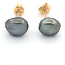 Boucles d'Oreilles en Or 18K et 2 Keishis de Tahiti