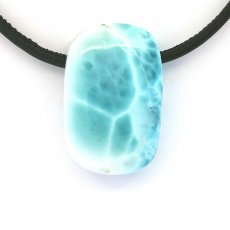 Collier en Cuir et 1 Larimar - 33 x 21 x 10 mm - 14.8 gr