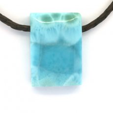 Collier en Cuir et 1 Larimar - 32 x 23 x 9 mm - 15.5 gr