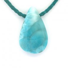 Collier en Coton et 1 Larimar - 35 x 21 x 8.5 mm - 11 gr