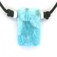 Collier en Cuir, Argent et 1 Larimar - 27 x 16 x 8.3 mm - 8.9 gr